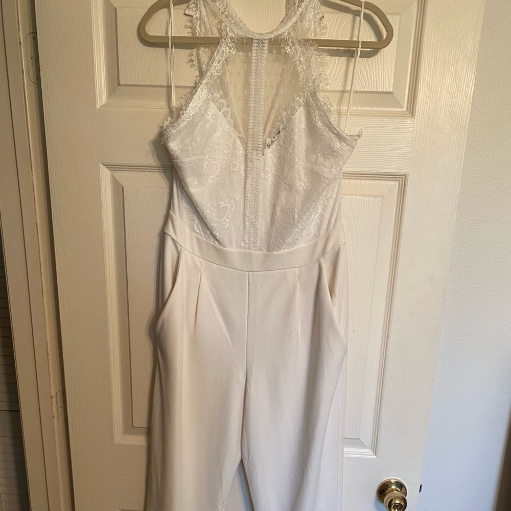 Express White Lace Halter Jumpsuit